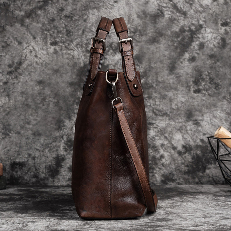 Vintage Solid Genuine Leather Handbag For Women