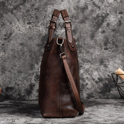 Vintage Solid Genuine Leather Handbag For Women
