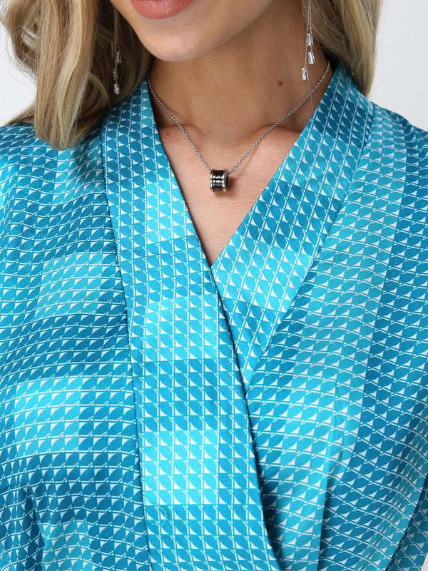 Long Sleeves Loose Belted Pleated Printed V-Neck Midi Dresses