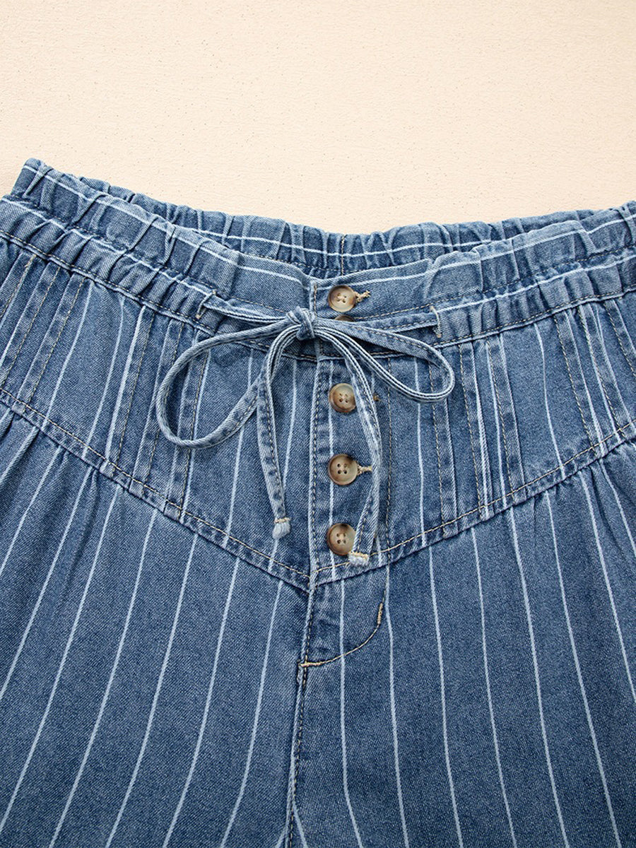 High Waisted Loose Drawstring Elasticity Pockets Jean Pants Bottoms