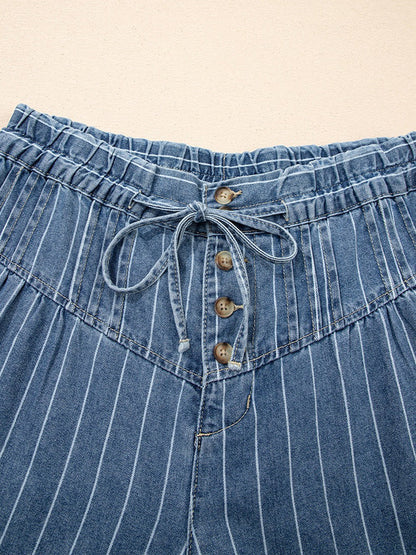 High Waisted Loose Drawstring Elasticity Pockets Jean Pants Bottoms