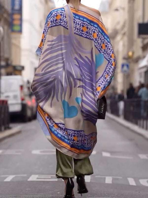 Batwing Sleeves Half Sleeves Contrast Color Printed One-shoulder Blouses&shirts Tops