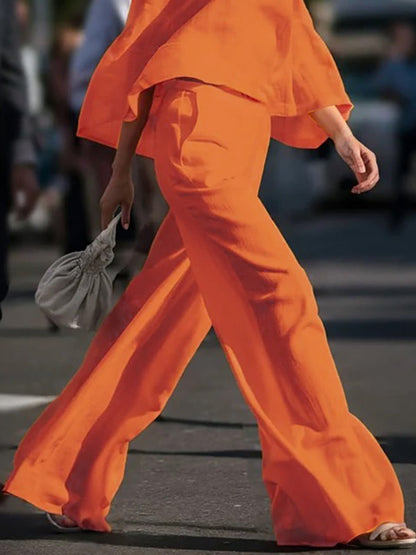Loose Wide Leg Pockets Solid Color Pants Trousers