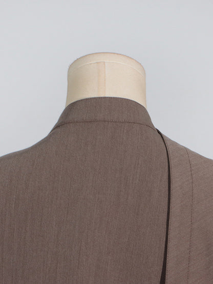 Long Sleeves Loose Asymmetric Buttoned Pockets Solid Color Stand Collar Blazer Outerwear