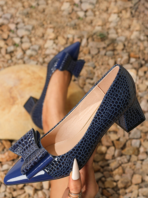 Bowknot Pointed-Toe Shiny Pumps