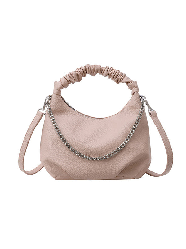 Chains Pleated Solid Color Zipper Crossbody Bags Handbags
