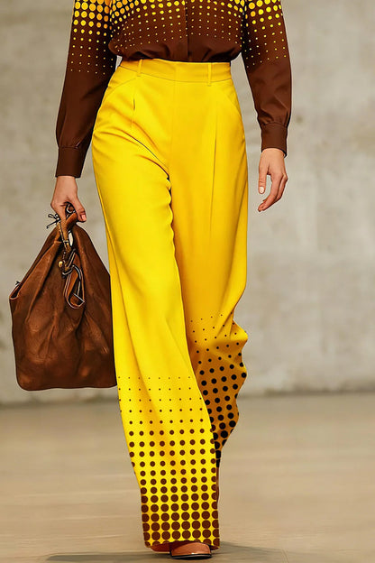 High Waisted Loose Contrast Color Pockets Polka-Dot Split-Joint Suit Pants