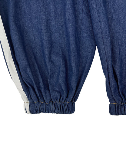 Ankle-Tied Loose Contrast Color Pockets Split-Joint Striped Zipper Stand Collar Jumpsuits