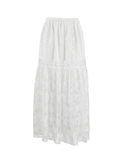 A-Line Loose Elasticity See-Through Split-Joint Skirts Bottoms