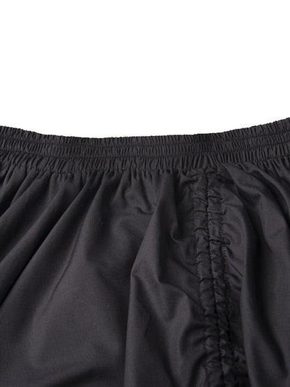 A-Line Elasticated Waist Asymmetric Drawstring Pleated Solid Color Skirts Bottoms