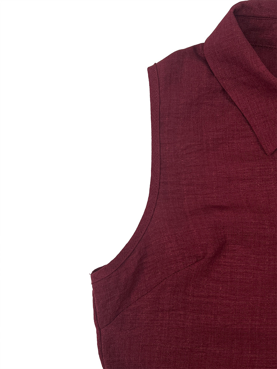 High Waisted Loose Buttoned Pleated Solid Color Lapel Maxi Dresses
