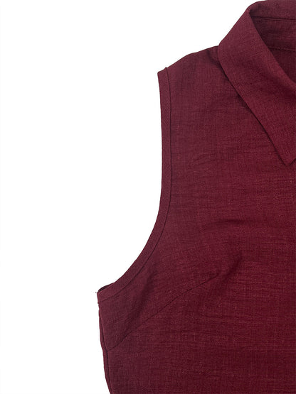 High Waisted Loose Buttoned Pleated Solid Color Lapel Maxi Dresses