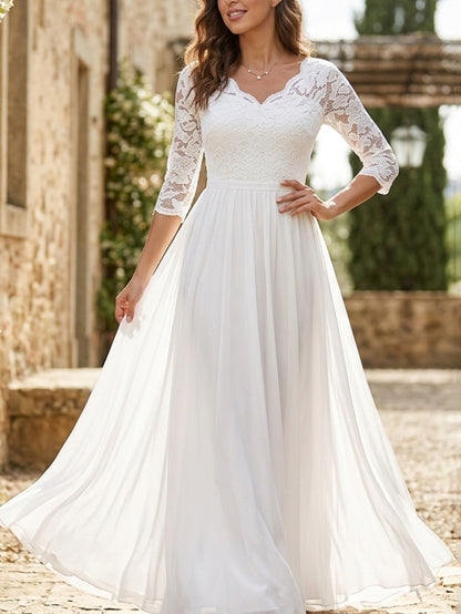 A-Line High Waisted Pleated See-Through Solid Color Split-Joint V-Neck Maxi Dresses