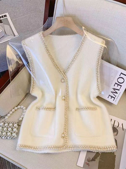 Loose Sleeveless Buttoned V-Neck Vest Outerwear