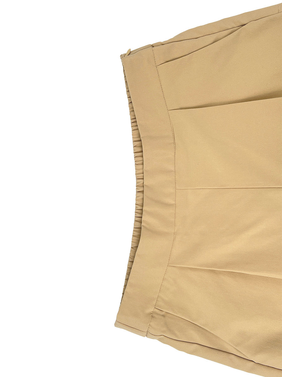High Waisted Wide Leg Pleated Pockets Solid Color Split-Joint Streamer Cropped Trousers