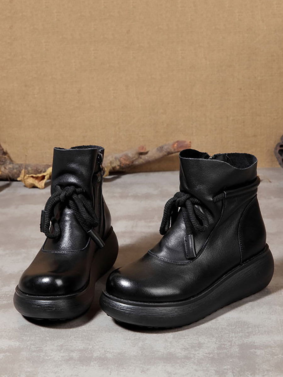 Women Vintage Winter Leather Spliced Platform Boots