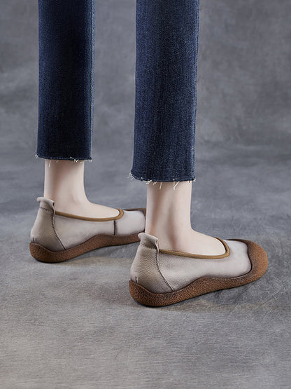 Women Summer Genuine Leather Colorblock Flat Shoes
