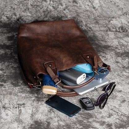 Vintage Solid Genuine Leather Handbag For Women
