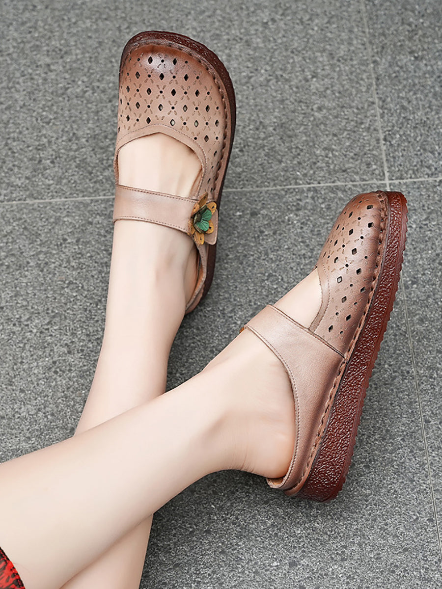 Women Summer Vintage Genuine Leather Sandals
