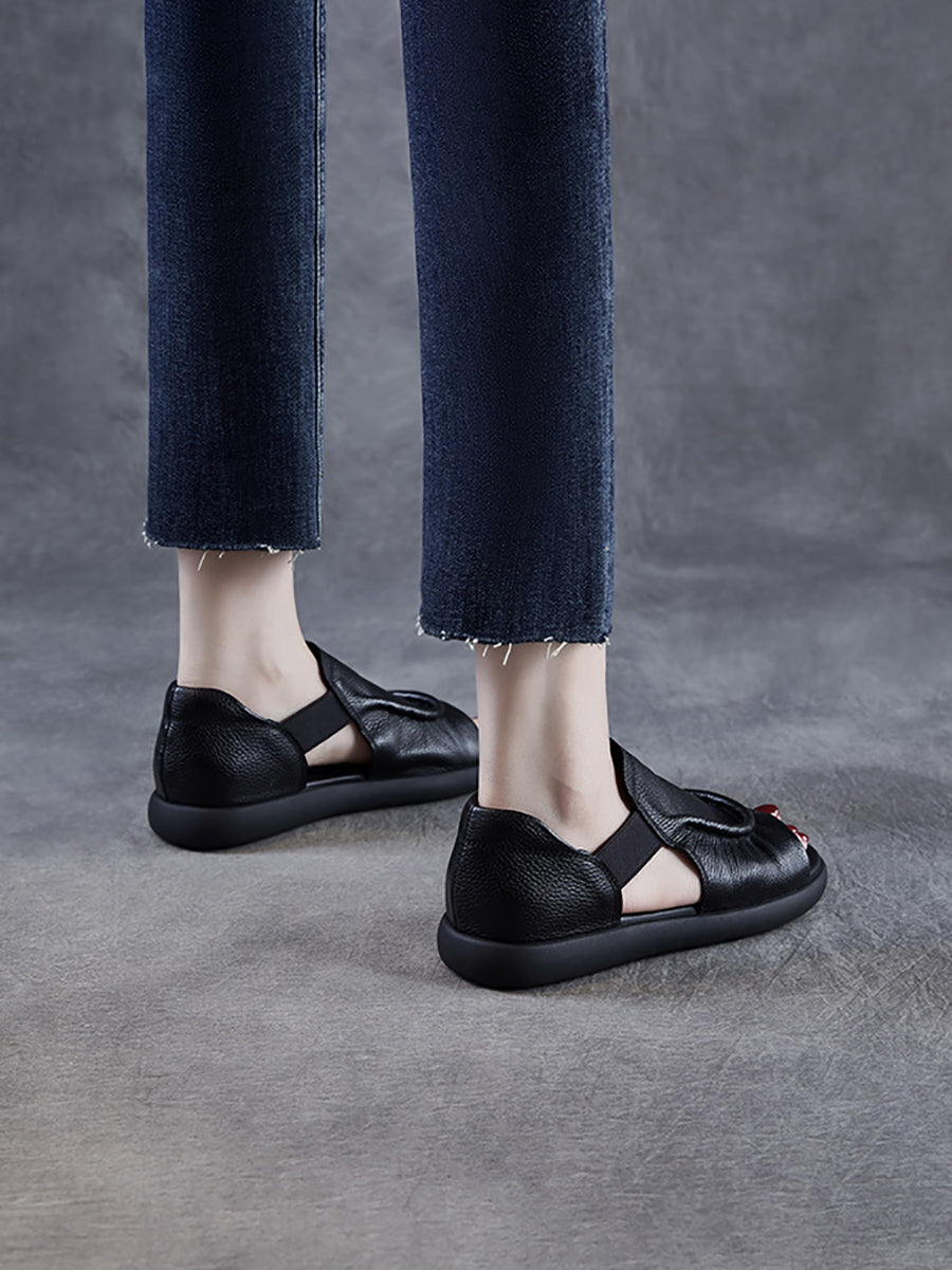 Women Summer Leather Open-Toe Flat Sandals