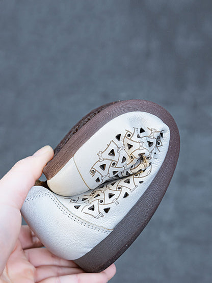 Women Summer Genuine Leather Hollow Out Low Heel Shoes
