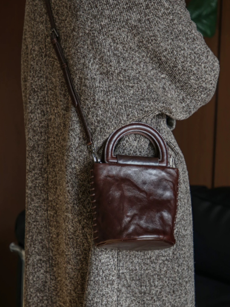 Vintage Leather Artistic Bucket Bag