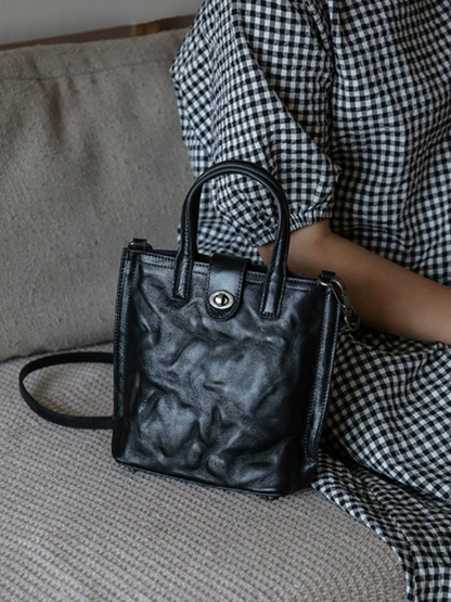 Vintage Crinkled Mini Tote Crossbody Bag