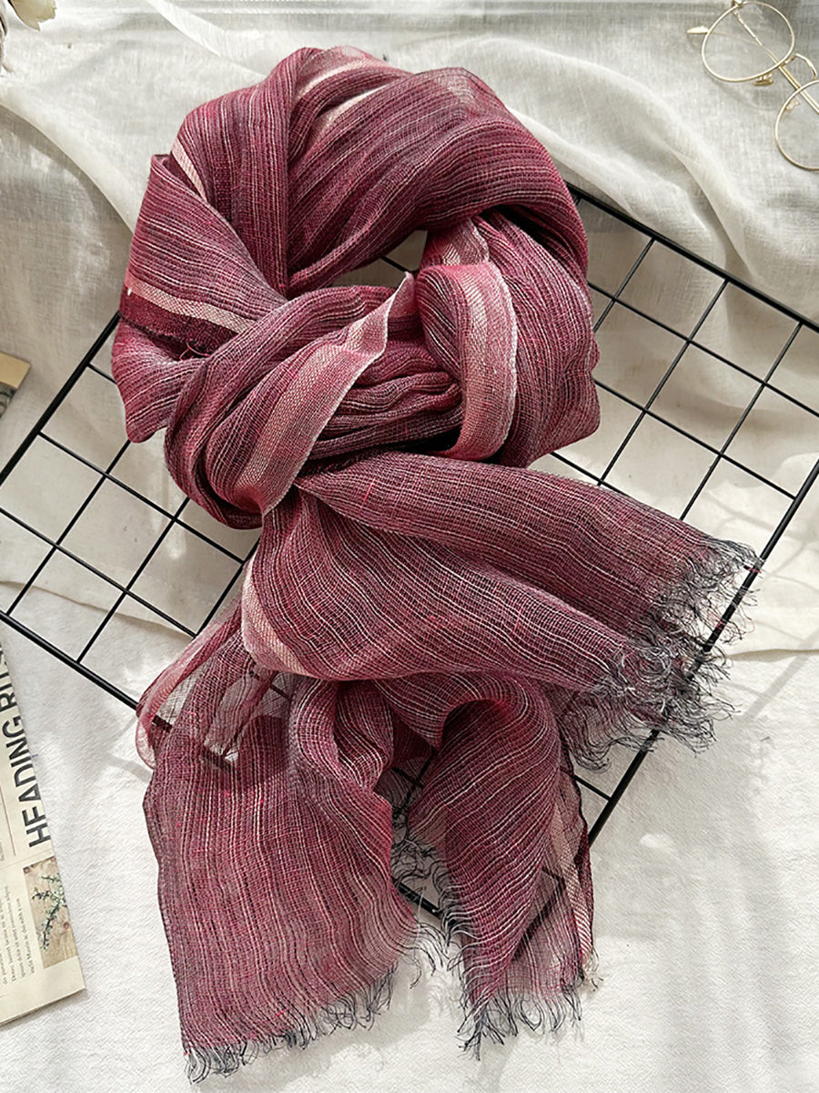 Women Summer Stripe Tassel Linen Shawl Scarf