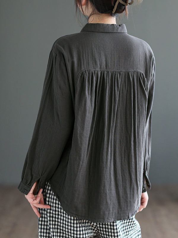 High-Low Long Sleeves Buttoned Pockets Lapel Blouses&Shirts Tops