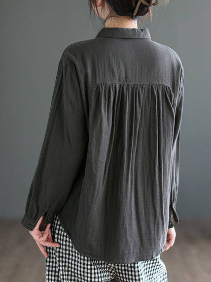 High-Low Long Sleeves Buttoned Pockets Lapel Blouses&Shirts Tops
