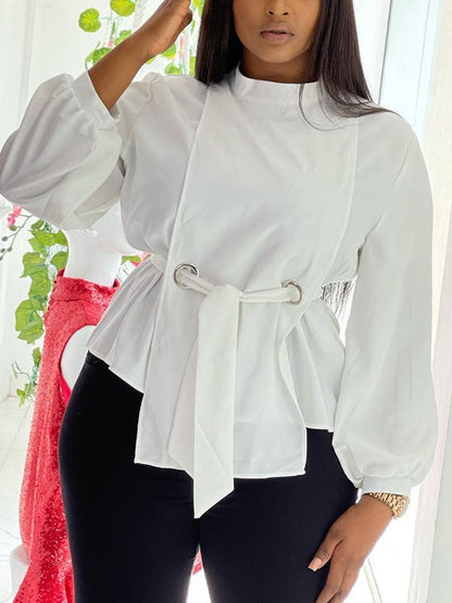 Loose Wrap Bandage Hollow Solid Color Split-Joint Blouses&Shirts Tops