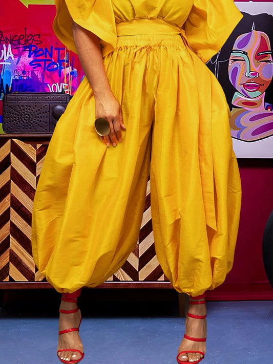 Harem Pants High Waisted Pleated Solid Color Split-Joint Pants Trousers