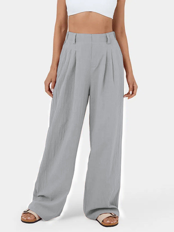 Loose Wide Leg Pleated Solid Color Split-Joint Pants Trousers