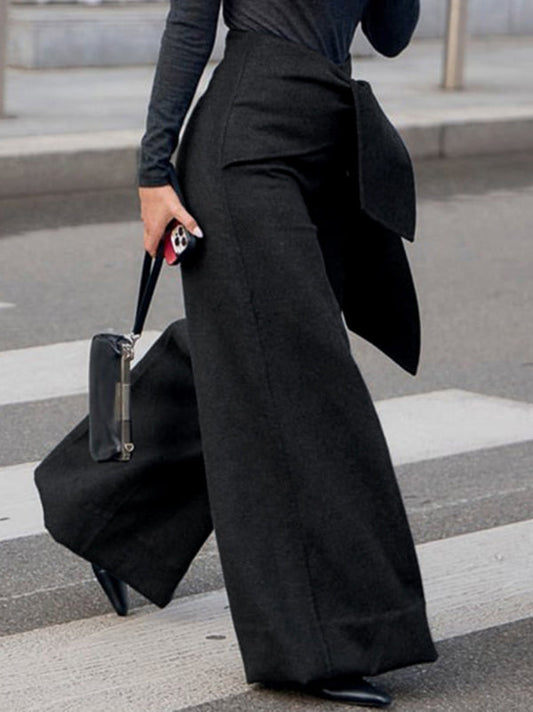 High Waisted Loose Asymmetric Solid Color Split-Joint Pants Trousers