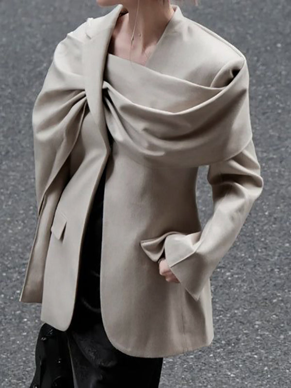 Long Sleeves Loose Pockets Solid Color Split-Joint Notched Collar Blazer Outerwear