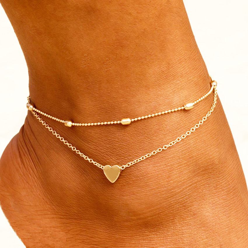 Gold Alloy Beading Anklet For Women Featuring Oval Pattern, Perfect Beach Foot Accessory