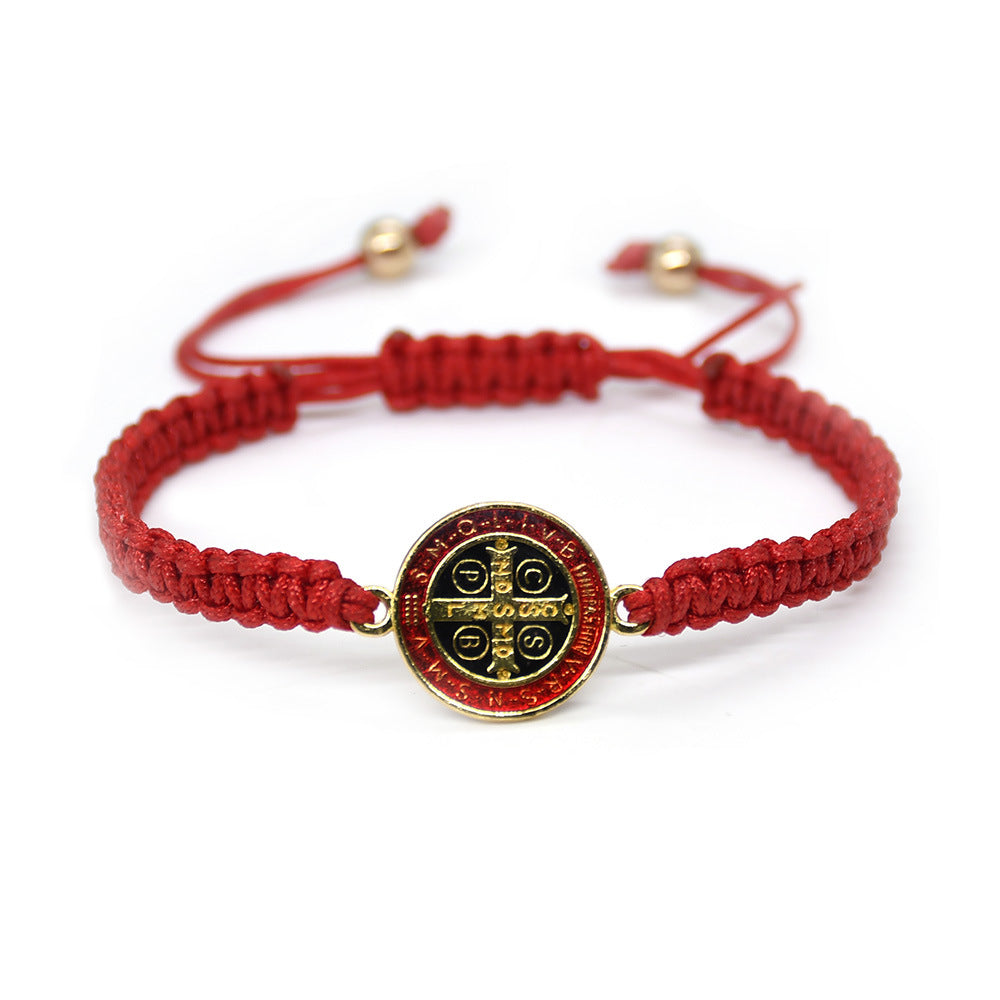 Unisex Red Cross Bracelet Featuring Rope Chain And Alloy Material With Braid Craftsmanship