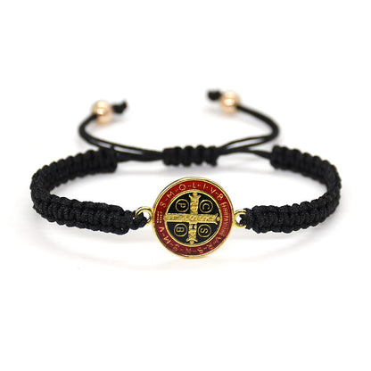 Unisex Red Cross Bracelet Featuring Rope Chain And Alloy Material With Braid Craftsmanship