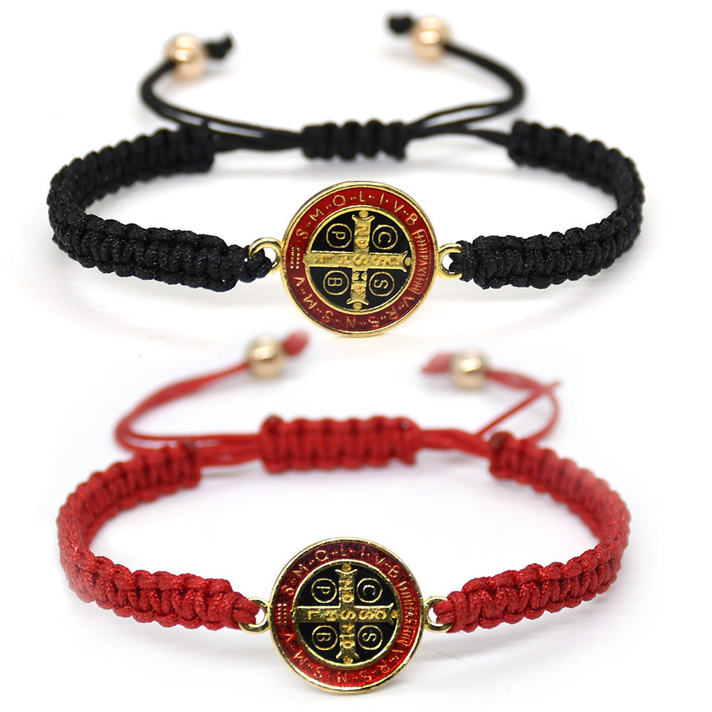 Unisex Red Cross Bracelet Featuring Rope Chain And Alloy Material With Braid Craftsmanship