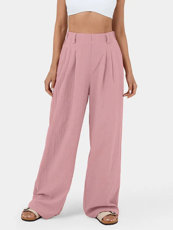 Loose Wide Leg Pleated Solid Color Split-Joint Pants Trousers