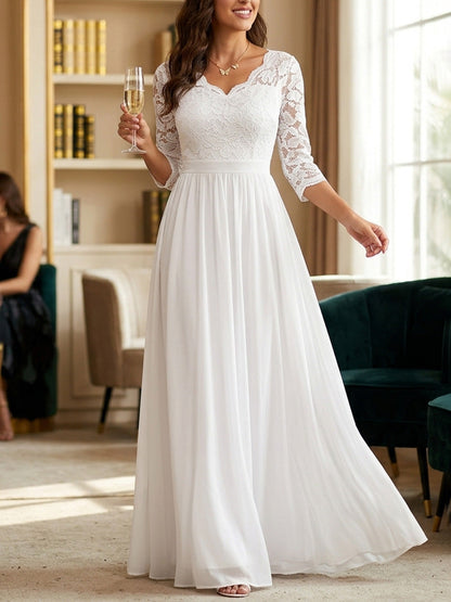 A-Line High Waisted Pleated See-Through Solid Color Split-Joint V-Neck Maxi Dresses