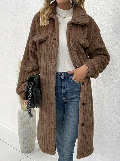 Long Sleeves Loose Solid Color Split-Joint Lapel Outerwear
