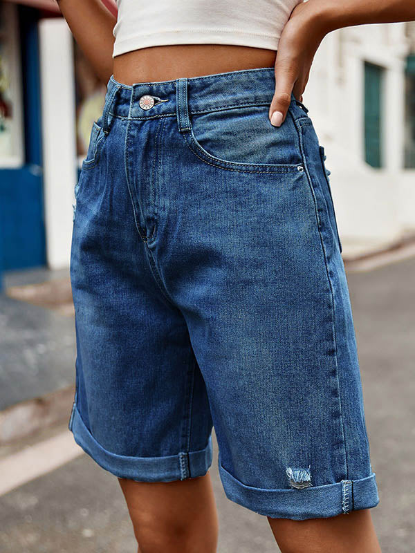 High Waisted Loose Buttoned Pockets Jean Pants Bottoms Shorts Bottoms