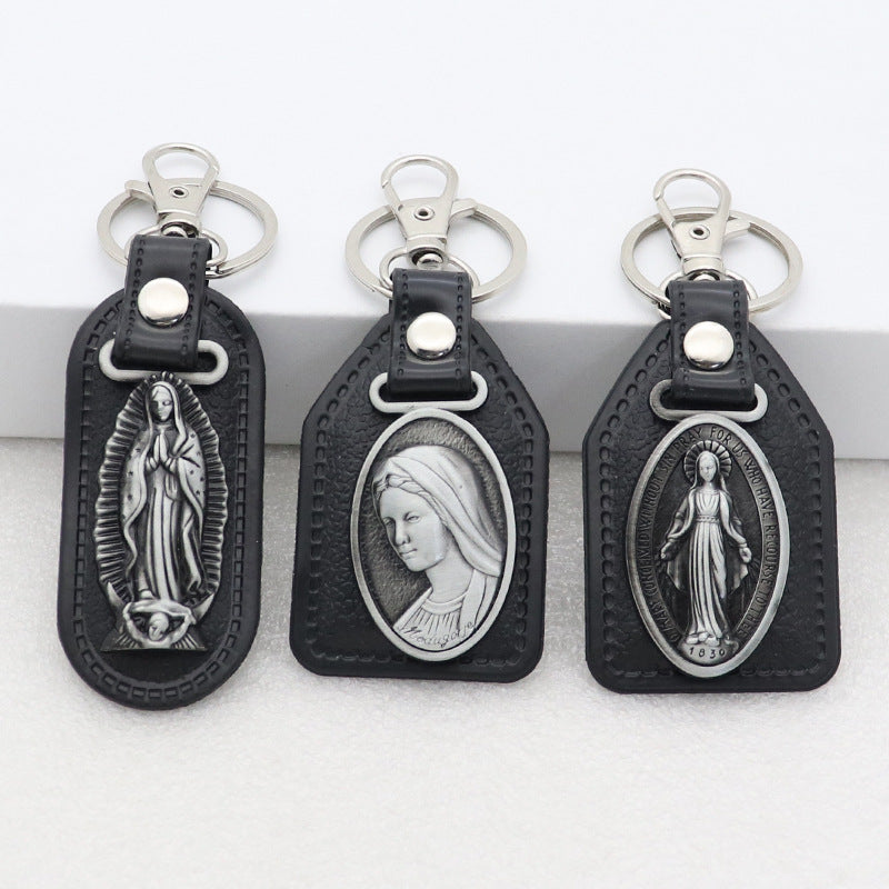 Trillion-cut Electroplated Blue Key Chain In Alloy Material With Retro Style, Featuring PU Inlay