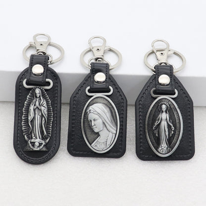 Trillion-cut Electroplated Blue Key Chain In Alloy Material With Retro Style, Featuring PU Inlay