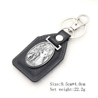 Trillion-cut Electroplated Blue Key Chain In Alloy Material With Retro Style, Featuring PU Inlay