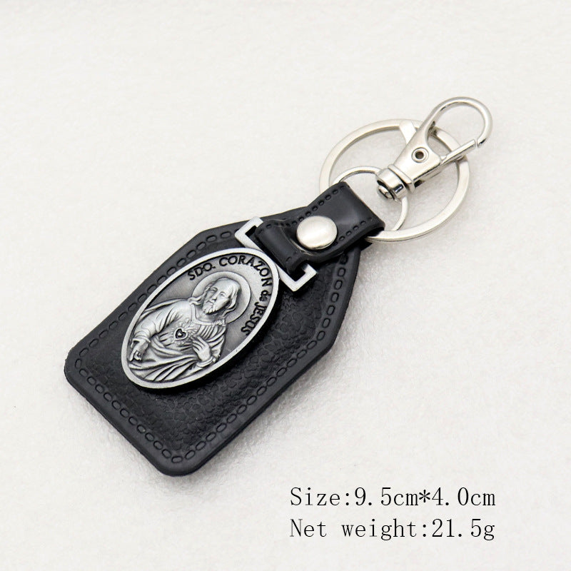 Trillion-cut Electroplated Blue Key Chain In Alloy Material With Retro Style, Featuring PU Inlay