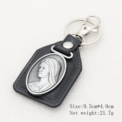Trillion-cut Electroplated Blue Key Chain In Alloy Material With Retro Style, Featuring PU Inlay