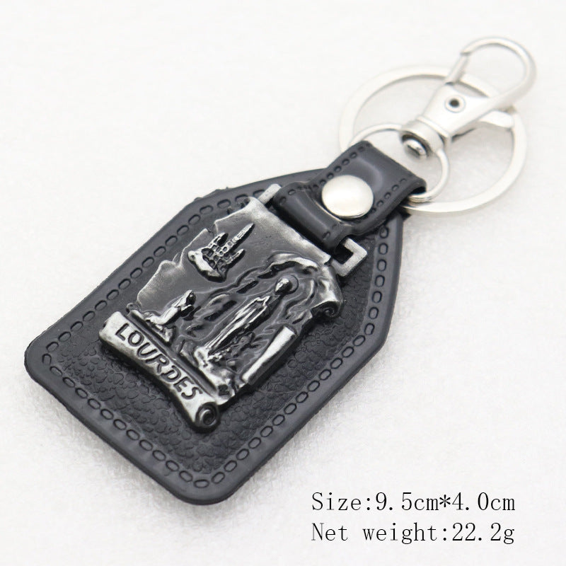 Trillion-cut Electroplated Blue Key Chain In Alloy Material With Retro Style, Featuring PU Inlay