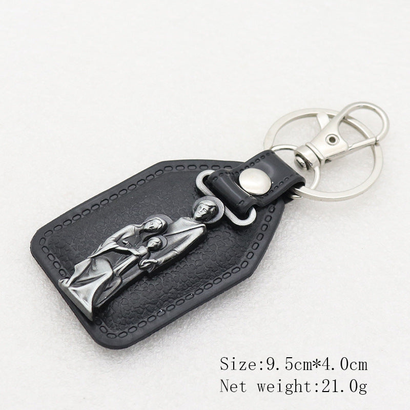 Trillion-cut Electroplated Blue Key Chain In Alloy Material With Retro Style, Featuring PU Inlay